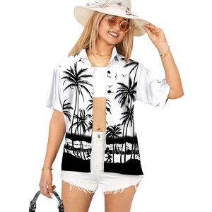 HAPPY BAY Women's Button Down Blouses Casual Summer Beach Party Colorful Dressy Short Sleeve Dress Shirts Hawaiian T Shirts for Women - 1 of 4