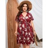 Plus Size Women's V Neck Short Sleeve Dress with Belt Flowy Casual Summer Day Dress - 3 of 4