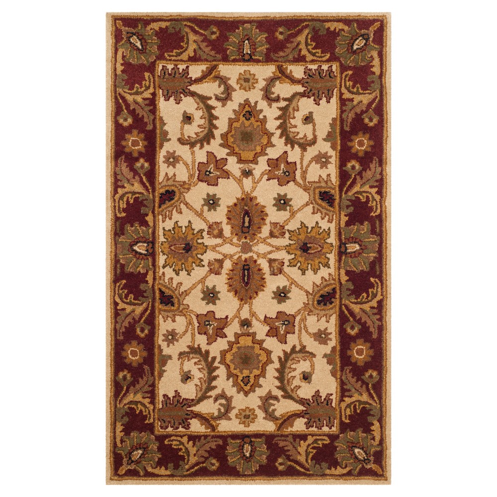  Ivory/Red Botanical Tufted Accent Rug