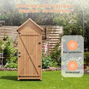 Wood Outdoor Garden Tool Storage Shed, Storage Cabinet Organizer, Courtyard Storage Cabinet Shed with Hardware Waterproof Sloped Roof - 1 of 4