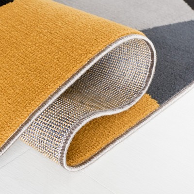 Modern Grey and Gold Black Synthetic Round Area Rug