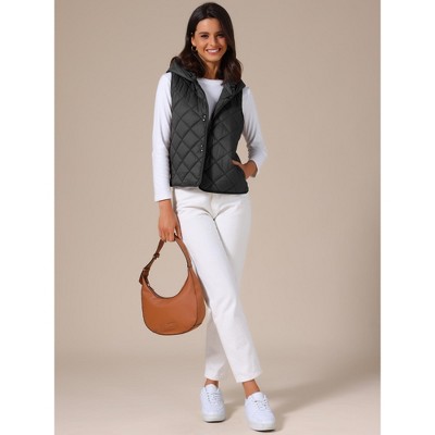 INSPIRE CHIC Women's Lightweight Hooded Sleeveless Button Down Casual Puffer Vest X-Large Black — фото 2