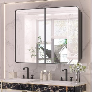 Keonjinn Metal Framed Rectangular Framed Recessed/Surface Mount Medicine Cabinet with Mirror - 1 of 4