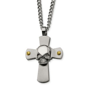 Black Bow Jewelry Men's Stainless Steel Skull on Cross Necklace - 1 of 4