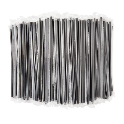 Stockroom Plus 600 Bulk Pack Long Drinking Straws, Disposable Plastic Straw Individually Wrapped, Black, 10.2 In