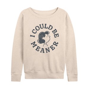 Women's - Peanuts - I Could Be Meaner Lucy Lightweight French Terry Wide Neck Long Sleeve Shirt - 1 of 4
