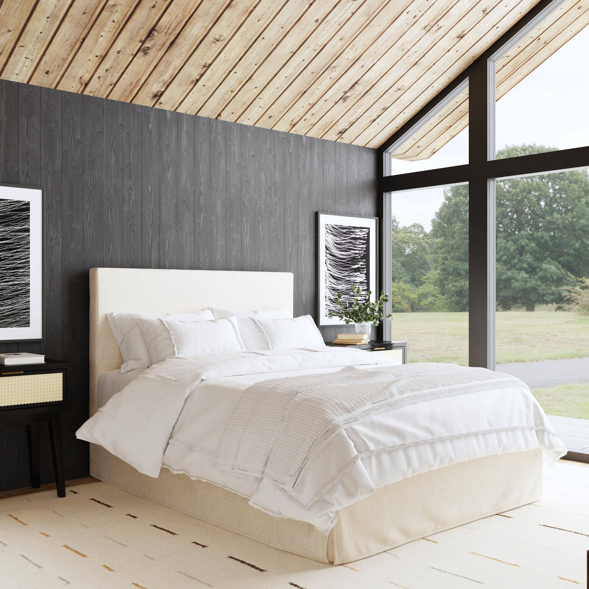 Queen Kelly Slipcover Bed in Linen Talc - Threshold™: Upholstered Headboard, Pine Frame, Spot Clean
