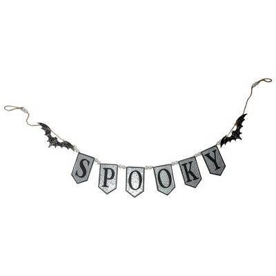 Northlight 7'  Metal Gray and Black SPOOKY Halloween Bat Banner