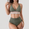 Anna-Kaci Women's High Waist Bikini Set with Crochet Waistband and Halter V Neck Top - 3 of 4