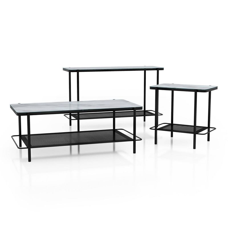 3pc Avalan Contemporary Marble Glass Coffee Table Set Black Coating/White - miBasics, 1 of 14