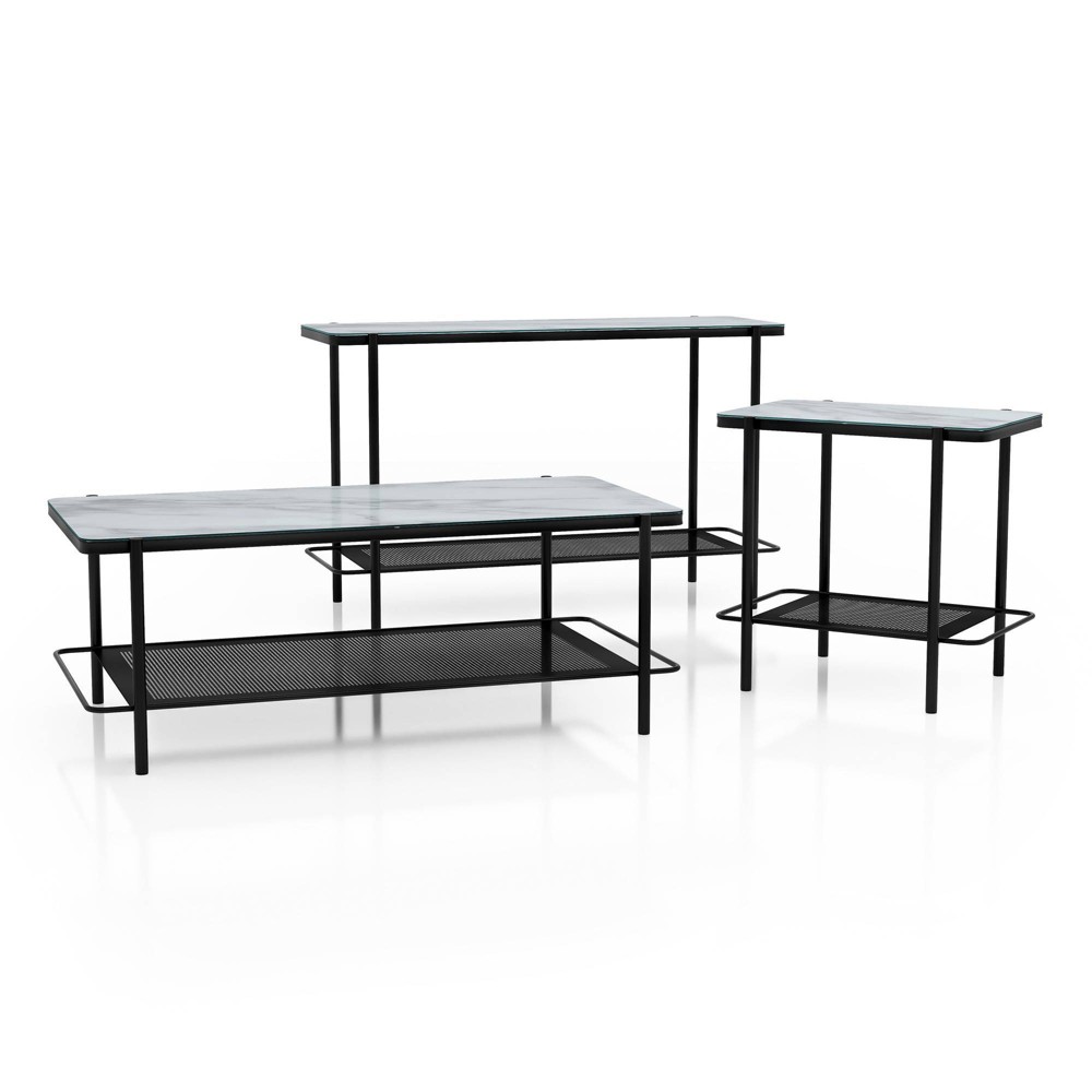 Photos - Coffee Table 3pc Avalan Contemporary Marble Glass  Set Black Coating/White - miBasics
