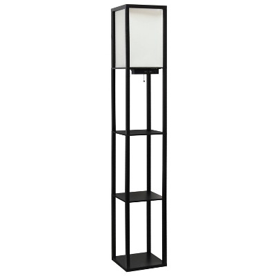 Classix 62.5" Black 3-Tier Shelf Floor Lamp with Linen Shade