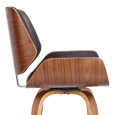 26" Walnut and Gray Faux Leather Swivel Counter Stool