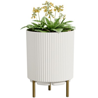 Sevobal Planters, Round Flower Pot with Stand, Mid-Century Modern Home Decor for Balcony Garden, White, 14.8"*14.8"*20.3"