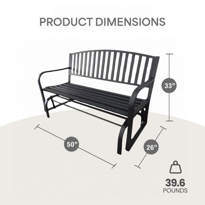 Black Powder Coated Steel Outdoor Patio Glider Bench