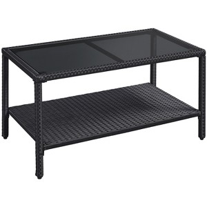 Yaheetech Wicker Coffee Table with Tempered Glass Top Gray - 1 of 4