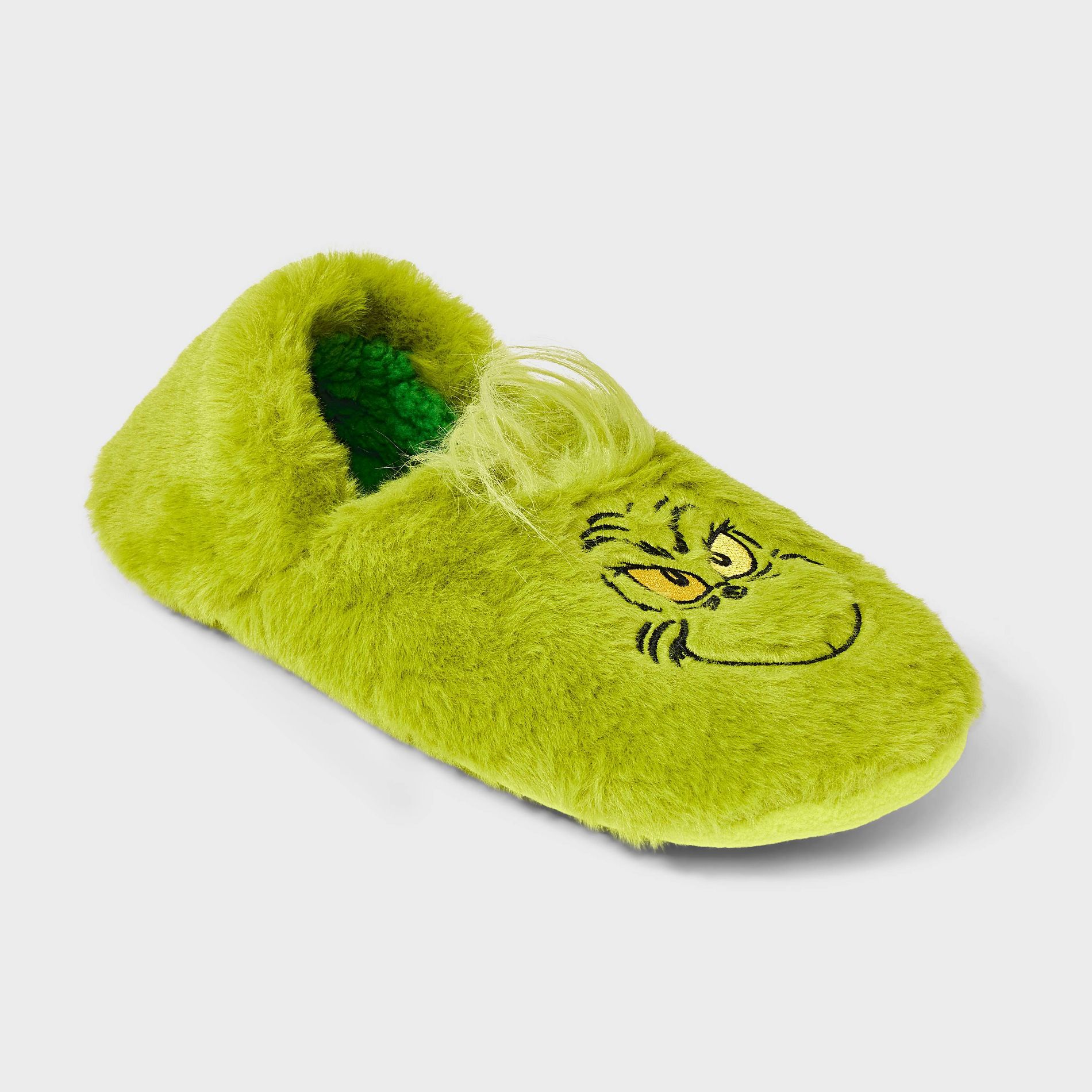 Women's The Grinch Faux Fur Slipper Socks with Grippers - Green