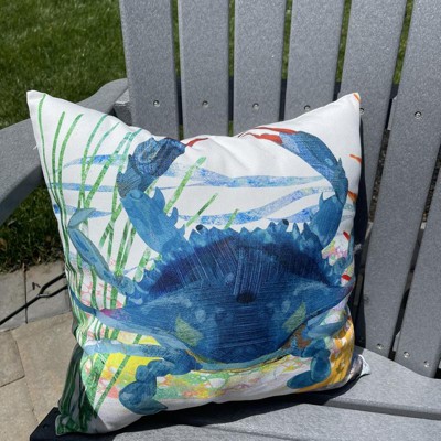 Blue Crab Chain Stitch Decorative Throw Pillow 18x18 (Insert Included)