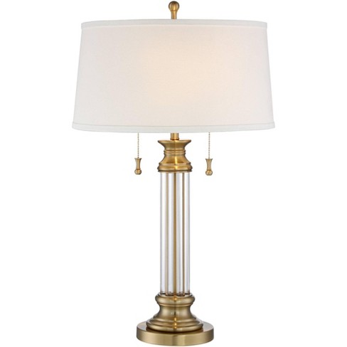 Vienna Full Spectrum Rolland Table Lamps 30 Tall Antique Brass Crystal  with Table Top Dimmer Off White Drum Shades for Bedroom Living Room Bedside