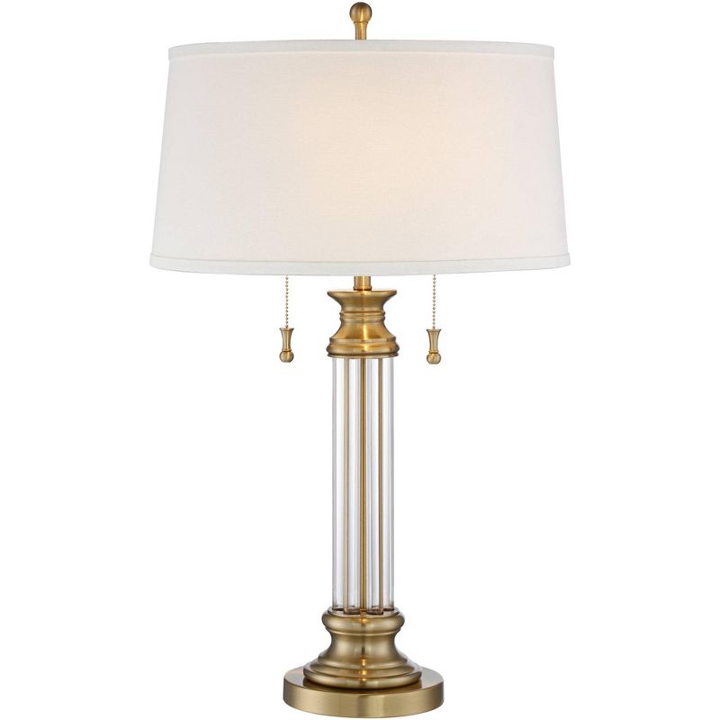 Vienna Full Spectrum Rolland Table Lamps 30" Tall Antique Brass Crystal with Table Top Dimmer Off White Drum Shades for Bedroom Living Room Bedside, 1 of 8