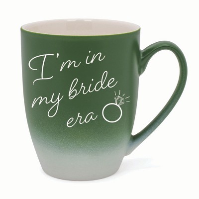 Elanze Designs I'm In My Bride Era Two Toned Ombre Matte 10 ounce New Bone China Coffee Tea Cup Mug For Your Favorite Morning Brew, Green and White