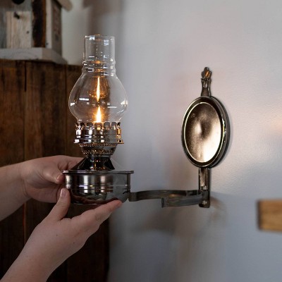 Pewter Wall Mount Oil Lamp with Clear Glass Chimney