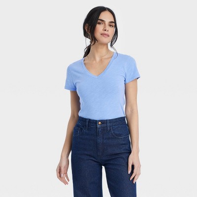 Women's Fitted Short Sleeve V-Neck T-Shirt - Universal Thread™ Blue S