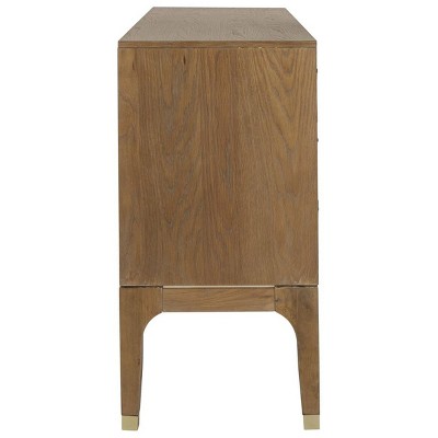Rustic Oak 6-Drawer Transitional Dresser with Brass Hardware