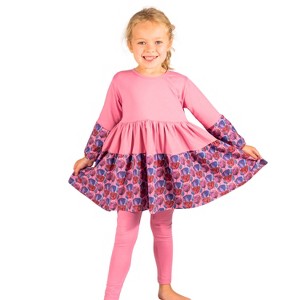 The Pink Picket Fence Louise Twirl Dress for Girls – 100% Cotton Long Sleeve Play Dress – Hand-Painted Floral Print - 1 of 4
