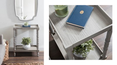 Colonial Base Round Pedestal End Table in Distressed Gray