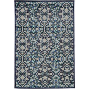 Tan Blue and Taupe Damask Power Loom Area Rug - 1 of 4
