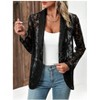 Women's Casual Open Front Lace Cardigan Mesh Shrug Cover Ups Lapel Neckline Solid Long Sleeve Elegant Jacket Blazer - 3 of 4