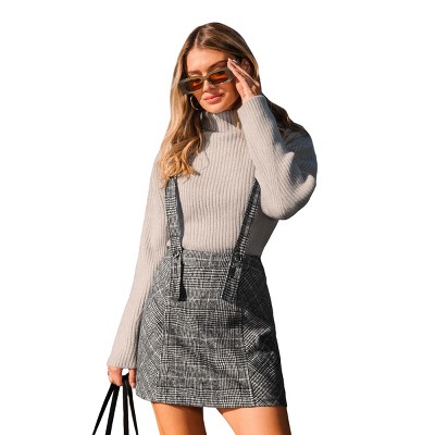 Women's Gray Chic Plaid Pinafore Skirt - Cupshe