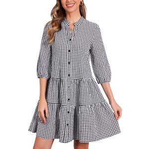 INSPIRE CHIC Women's Plaid V-neck 3/4 Sleeve Cute A-Line Casual Midi Dress - 1 of 4