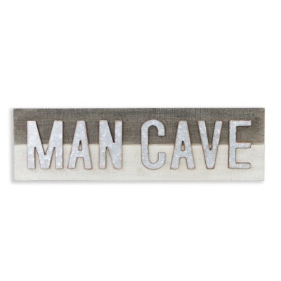 HomeRoots 8" X 32" Gray and Brown Man Cave Wood and Metal Wall Decor