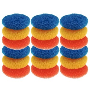Lola Products Plastic Mesh Scouring Pads - 3.375" x 1.25", Non-Scratch Scrubbers to Clean Dishes, Assorted Colors - 1 Red, 1 Blue & 1 Yellow, 18 Pack - 1 of 4