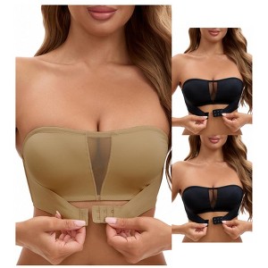 INSPIRE CHIC 3 Packs Women's Mesh Front Closure Push Up Wirefree Bandeau Strapless Breathable Tube Bras - 1 of 4