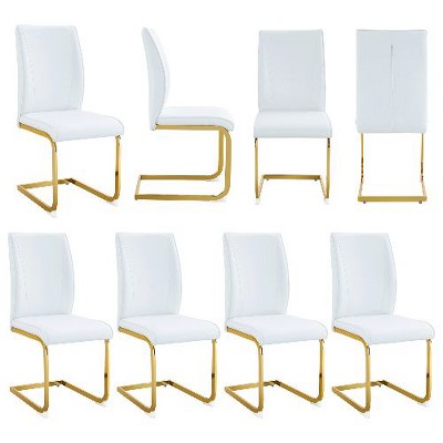 CAVINAS Modern Luxury Simple Arch Chair, PU High Resilience Dining Chair with Crazy Horse Texture and Arched Metal Leg