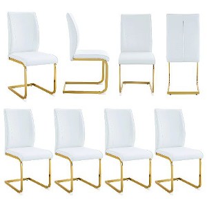 CAVINAS Modern Luxury Simple Arch Chair, PU High Resilience Dining Chair with Crazy Horse Texture and Arched Metal Leg - 1 of 4