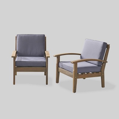 2pc Acacia Wood Patio Club Chairs - Gray - Christopher Knight Home: Weather-Resistant, Polyester Cushions