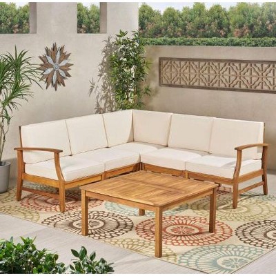 NicBex 6-Piece Acacia Wood Outdoor Patio Sofa Set, Modular Sectional Sofa with Coffee Table, Coastal Outdoor Couch Set