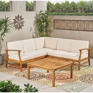 NicBex 6-Piece Acacia Wood Outdoor Patio Sofa Set, Modular Sectional Sofa with Coffee Table, Coastal Outdoor Couch Set - 1 of 4