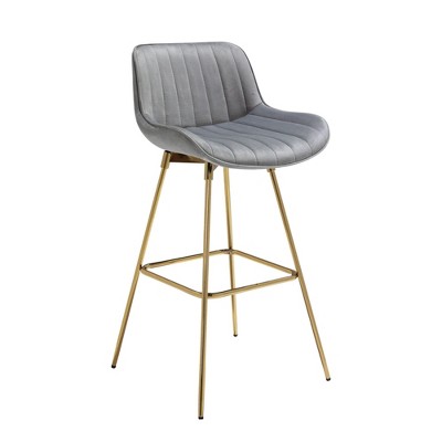 HomeRoots Set of Two 29" Gray and Gold Velvet and Metal Low Back Bar Height Swivel Bar Chairs