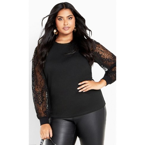 Avenue  Women's Plus Size Parker Lace Long Sleeve Top - Black - 22w/24w :  Target