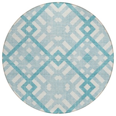 Teal Blue Aqua And Ivory Geometric Washable Indoor Outdoor Area Rug