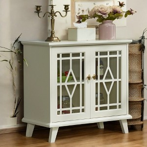 Alilang 32.00 Inch Glass Door Accent Cabinet with Decorative Geometric Frame - Antique White - 1 of 4