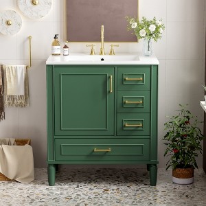 ChicFurnit 30 Inch Bathroom Vanity with Sink Freestanding Storage Cabinet with 3 Drawers and Soft Close Doors for Bathroom, 18.3"*30"*34" - 1 of 4