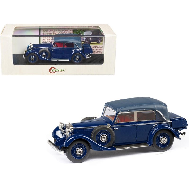 1933-37 Mercedes-Benz 290 W18 Cabriolet D (Top Up) Dark Blue with Black Top Limited Ed to 250 pcs 1/43 Model Car by Esval Models, 1 of 6