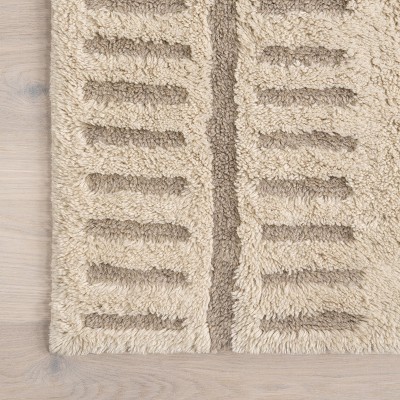 Ivory Geometric Wool Machine Washable Indoor Area Rug, 5' x 8'