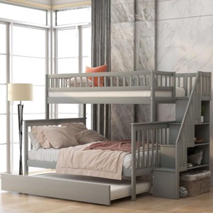 Streamdale Twin over Full Bunk Bed with Trundle and Staircase,Gray - 1 of 4